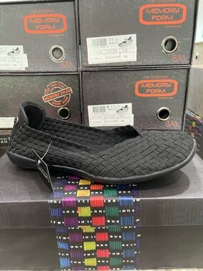 bernie mev. Cuddly Black Woven Slip-On Loafer NIB